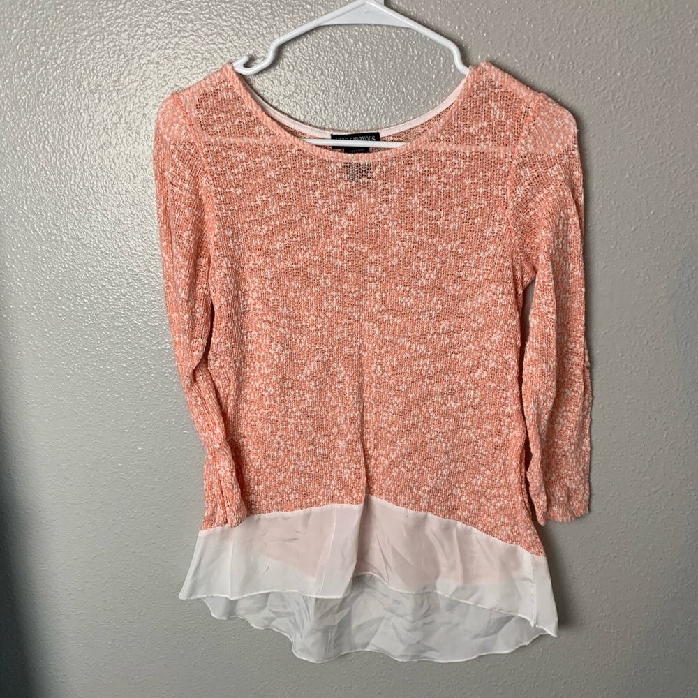 3/4 sleeve knit sheer blouse